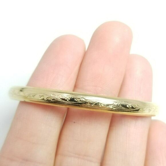 Vintage Gold Tone Bangle Floral Design, Opens, Stacking Estate - Picture 1 of 6